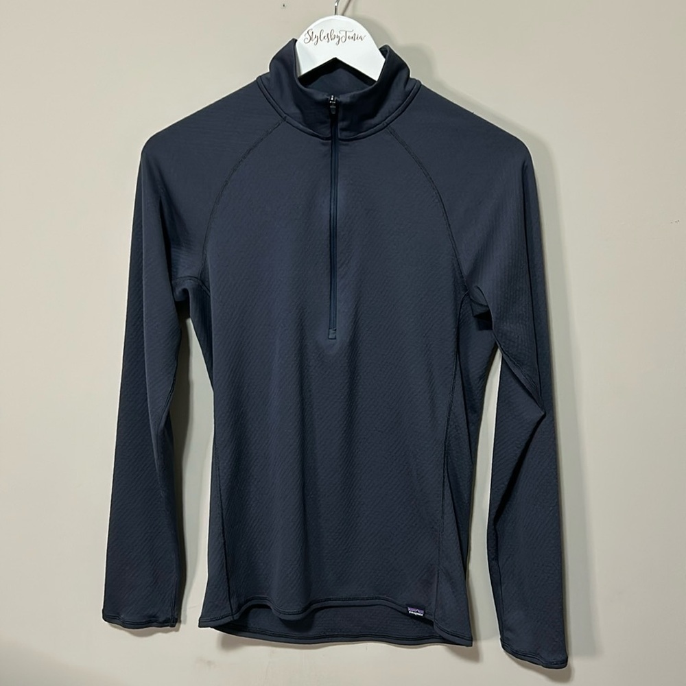 PATAGONIA Mens Capilene Midweight Zip Neck Top Smolder Base Layer Blue Shirt S